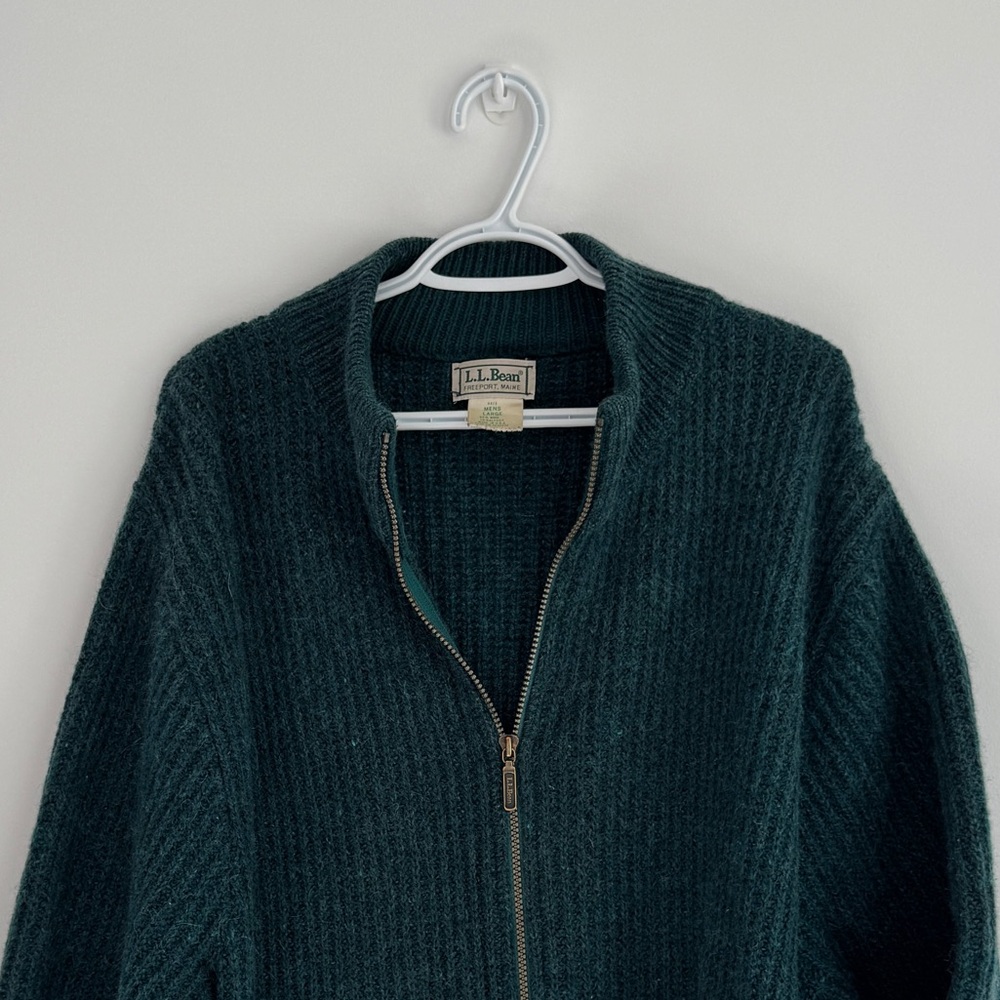 Vintage L.L.Bean Wool Alpaca Sweater Made in USA Chunky Knit Forest Green Mens L - Picture 2 of 16
